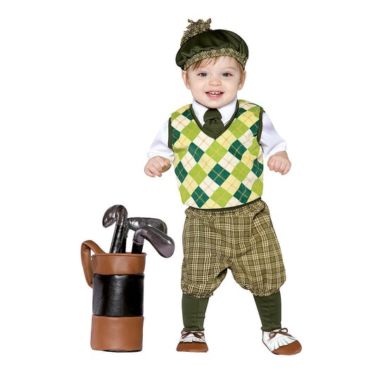 RADYAN; Toddler Golfer Costume White Shirt Plaid Pants Beret and Golf Set; Category:Baby & Toddler Costumes; Image:1